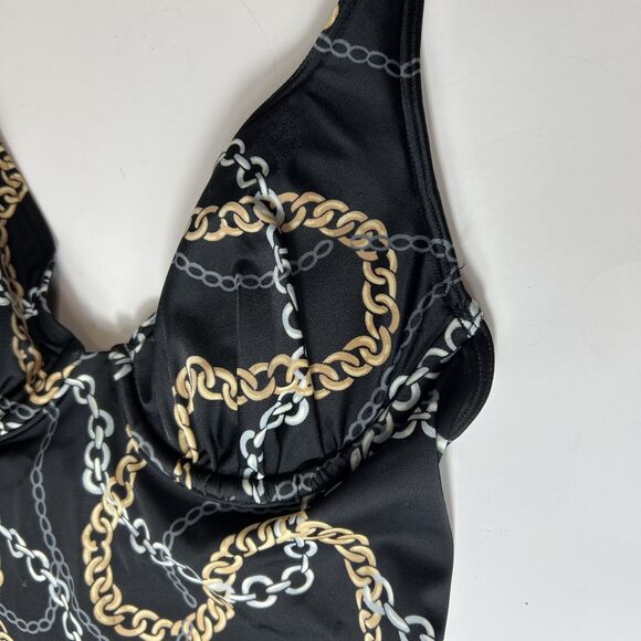 Victoria's Secret Black Silver Gold Chain Print Pushup Halter Tankini Sz 36B - Picture 3 of 12
